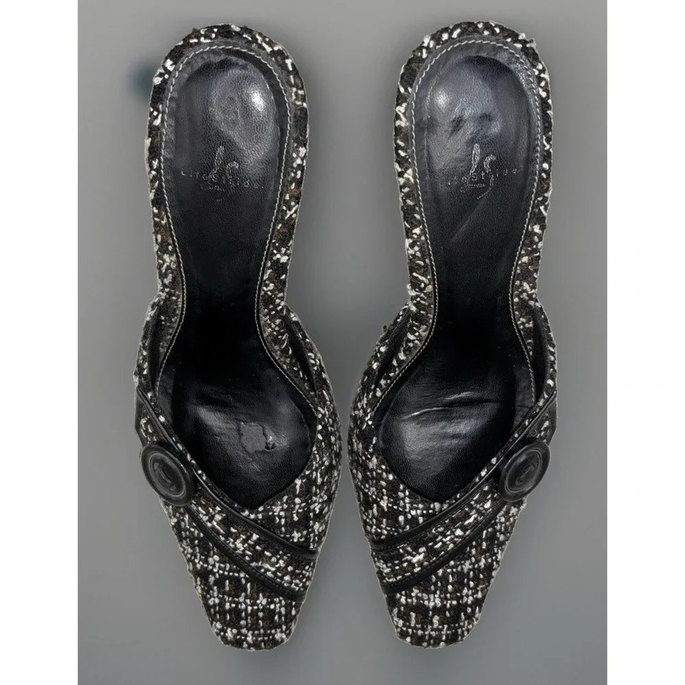 Life Stride Arcade Pandora Tweed  Slip On Mule Heels 8.5 Black Brown Square Toe‎